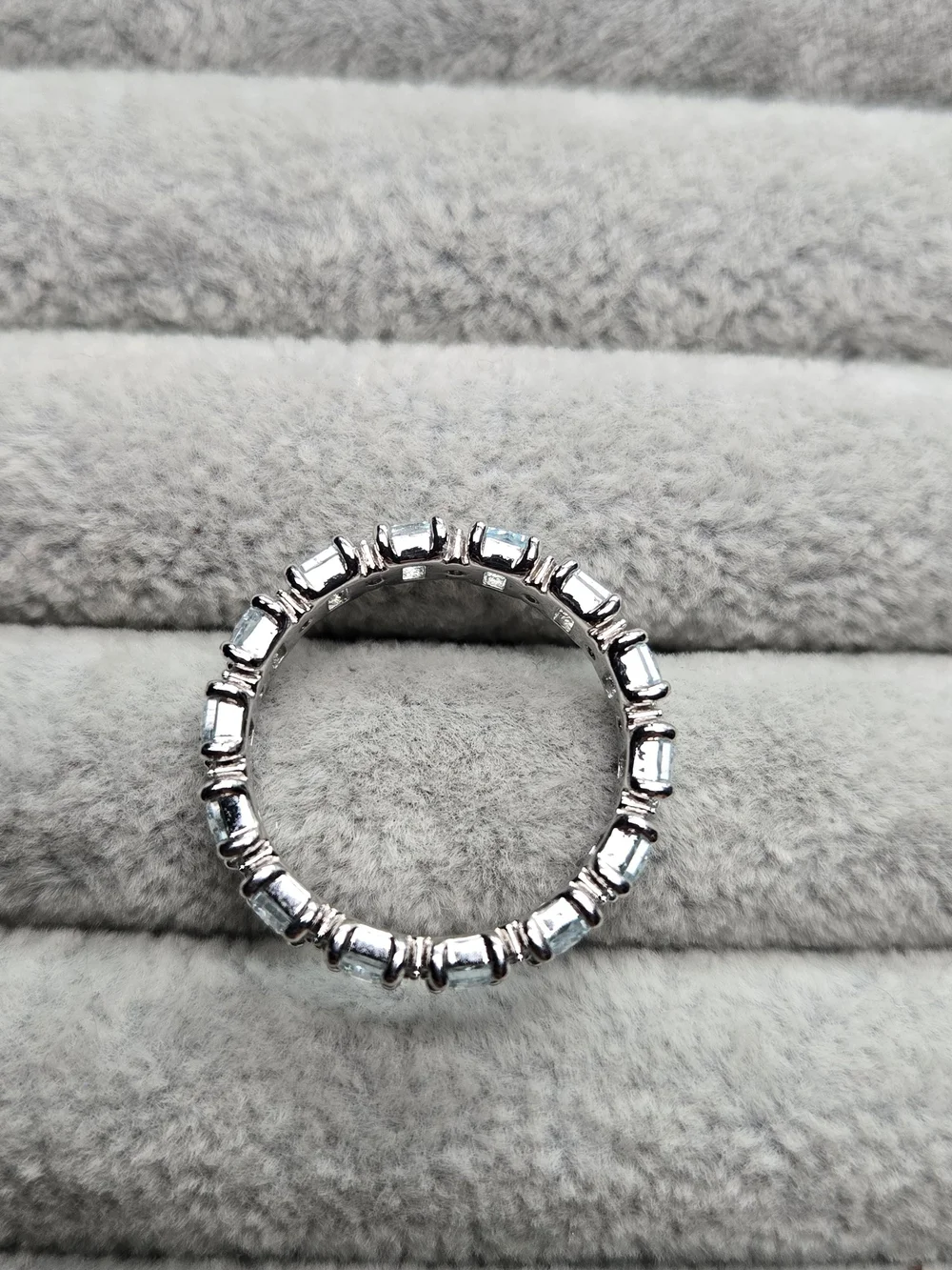 Size 8 Aquamarine Cubic Zirconia Rhodium Plated Bomb Party Ring